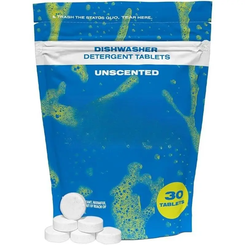 | Dishwasher Detergent Tablets | Unscented Plastic-Free &  Alternative to Liquid Pods - , Sustainable| 30 Pack