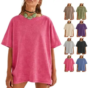 Women’s Oversized Washed T-Shirt Casual Summer Crew Neck Loose Drop Shoulder Short Sleeve Vintage Solid Color Tunic Top for Everyday Wear