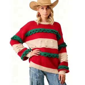 25 Autumn Winter New European American Women's Cardigan Coat Halloween Various Pullover Long Sleeve Sweater in Pink White Plaid & Green Red Striped