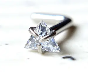 1pc Solid Grade 23 Titanium L-Bend Nose Ring w/ Triangle CZ Gem Stud Screw
