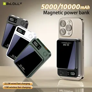 Magnetic Wireless Charging Power Bank, 5000/10000mAh Battery 15W Fast Wireless Charging 22.5W PD Fast Charging Power Bank, 2 Outputs And Dual Input External Battery Pack For Apple 16/15/14/13/12/11 And Other Android Universal