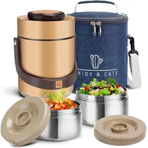 51 oz Adults Stainless Steel Vacuum Insulated Wide Mouth Soup  Thermo Hot  Jar with Keep Thermal Portable 2 Tier Stackable Bento Hot  Containers Lunch Boxes (51 oz )