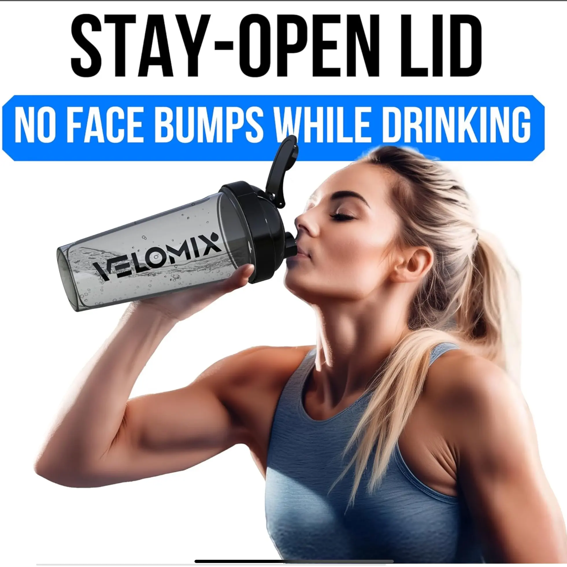 VELOMIX - 2 Pack- 28 oz Protein Shaker Bottles for Protein Mixes - 2x Wire Whisk | Leak Proof Shaker Cups for Protein Shakes | Protein Shaker Bottle Pack (Black/Transparent)