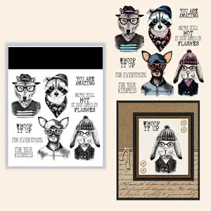 Various Cute Animals Wearing Glasses and Hats Transparent Stamps DIY Handmade Photo Album Decoration Paper Cards Handmade Gifts Birthday Wishes Thank You Cards Materials Photo Album Decoration Stickers Creative Handicrafts