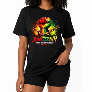 Juneteenth Free Ish Since 1865 Graphic TShirt for Men Women, Freedom Fist Vintage Print Tee, Afro Heritage Streetwear Shirt, Oversized Casual Y2K Graphic Tees, Trendy Festival Top