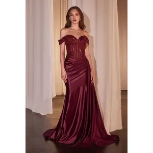 ADALEE LACE FITTED GOWN - BURGUNDY