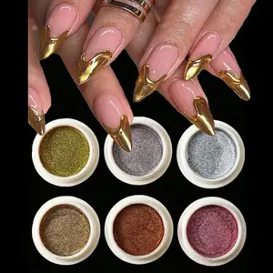 6Pcs Mirror Glitter Nail Powder Metallic Rubbing Dust Gel Polish Pigment Chrome Shiny Gold UV Gel Polish Metal Nail Flakes Dust