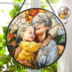 Custom Photo Portrait Stained Glass Suncatcher, Personalized Window Hanging, Mom Grandma Family Gift, Custom Picture Suncatcher, Memorial Photo Gift, Sympathy Gift, Sun Catcher Window Decor