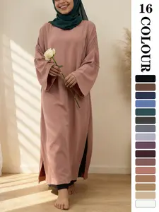 Muslim Sleepwear Nida Fabric, 16 colour Available in 5 Sizes,  Breathable Loose Fit, Side Slit Design, Casual Long Robe, Muslim Women Gowns, Modesty Muslim Clothing, Not Included   inner and Hijab