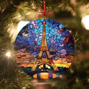 Eiffel Tower - Paris, France ceramic Style Christmas Ornament, Made With Real Glass