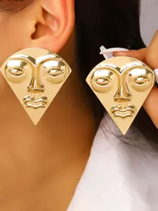 Alien Face Earrings, Hyperrealistic Facial Features, Exaggerated Alien Triangle Face Studs, Large Eyes Nose Lips Ear Rings