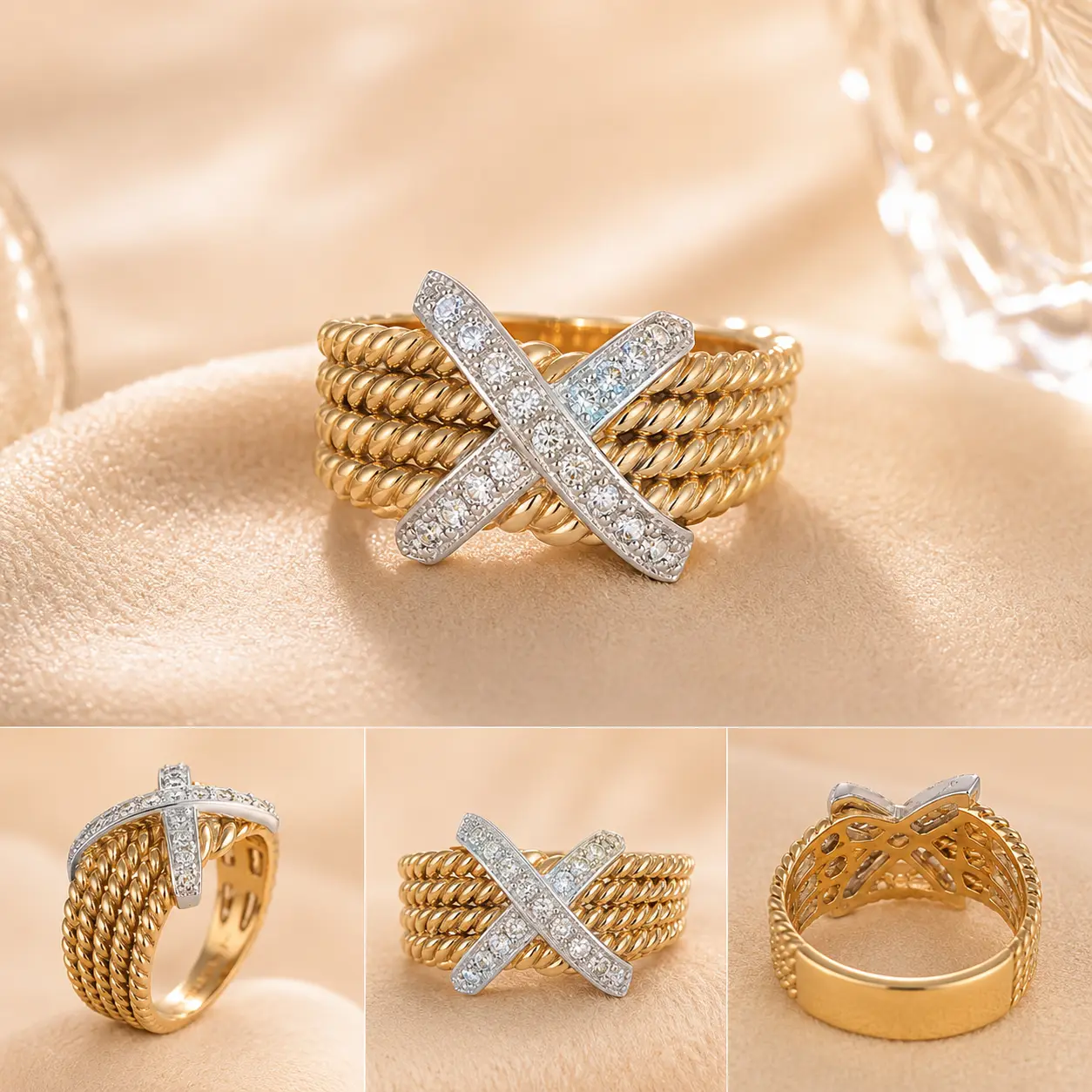 18K Gold Lab Diamond Criss-Cross X Ring
