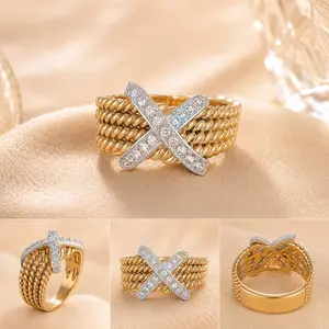 18K Gold Lab Diamond Criss-Cross X Ring