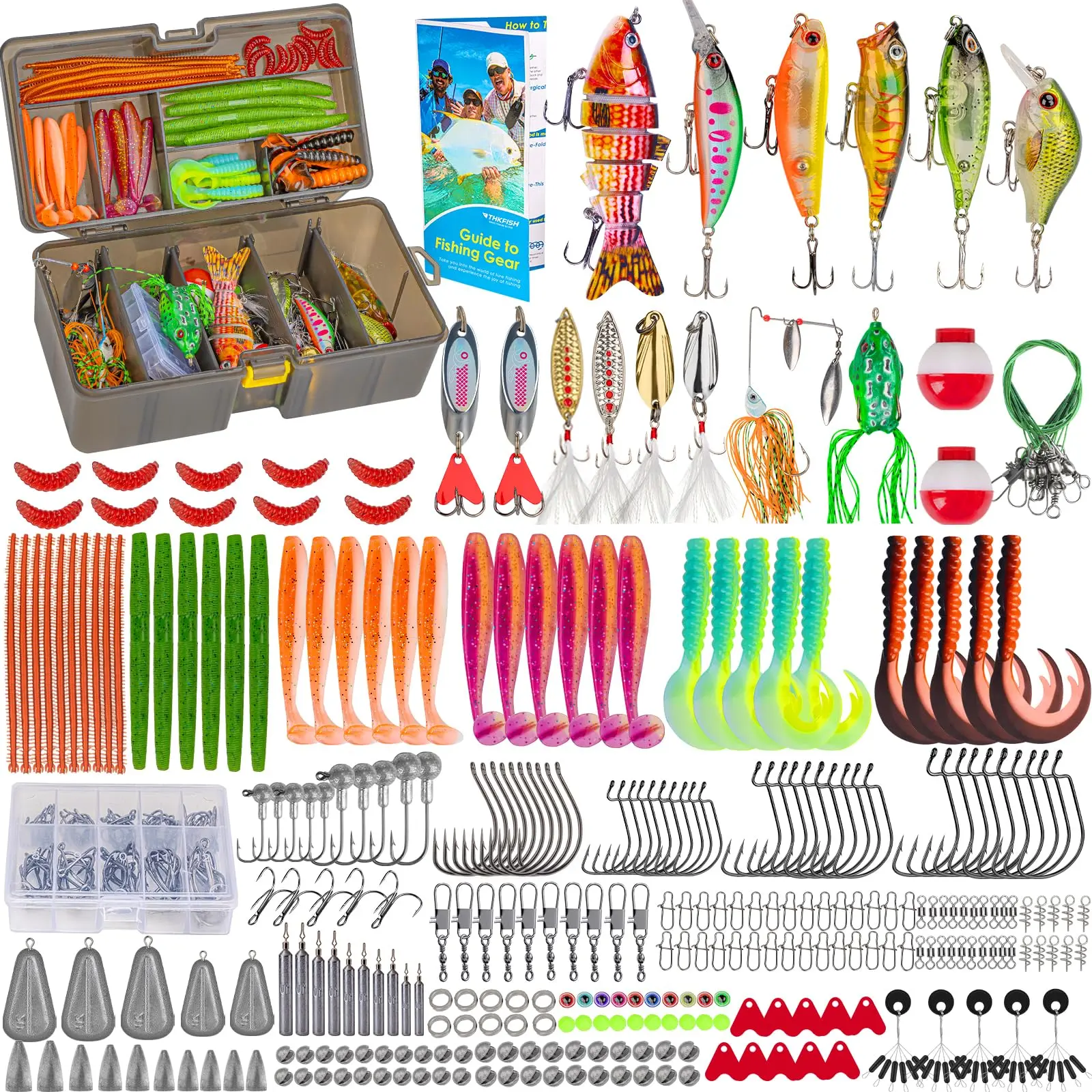THKFISH Fishing Lure Kit 403PCS Bass Fishing Kit for Freshwater Tackle Box with Tackle Included Topwater Lures Fishing Hooks Weights Accessories Set Fishing Gear Gift for Men