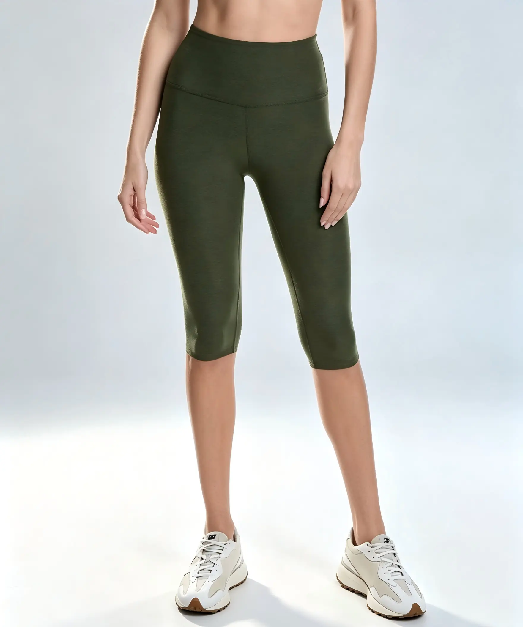 Women's Olive Green Capri Leggings - Capri Pants, Comfortable, Stylish Athletic Sports Bottoms for Daily Activities