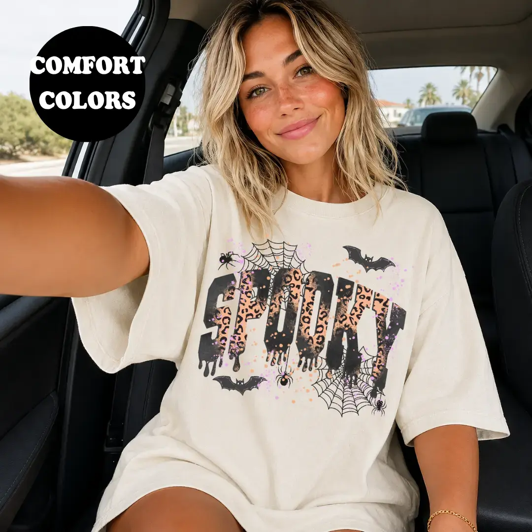 Spooky Leopard Halloween Comfort Colors Shirt | Leopard Print Spooky Tee | Halloween Spider Web Shirt | Trendy Spooky Season Graphic Tee | Halloween Comfort Colors