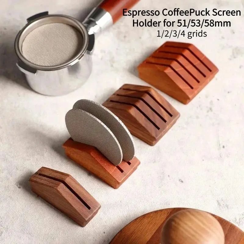 Reusable Walnut Wooden Espresso Coffee Filter Screen Holder Stand, Walnut-1 Grid Rack for 51/53/58mm Espresso Portafilter Puck Screens