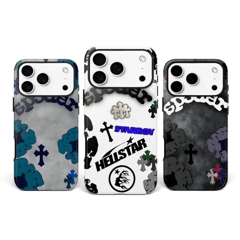 Luxury Denim Tears Cotton Wreath Chrome Cross Gothic Heavy Duty Tough Phone Case Shockproof Drop Protection Durable Hard Cover Aesthetic for iPhone 11 12 13 14 15 16 17 Pro Max Plus