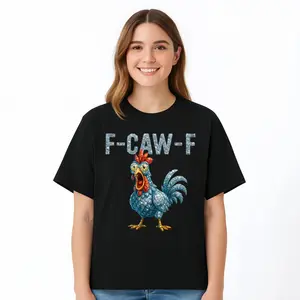 Funny Rooster F-CAW-F Graphic Tee Meme Chicken Shirt Unisex Streetwear Viral Gag Gift Womenswear Cotton Short Sleeve Loose Fit Summer T-Shirt
