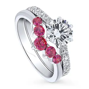 BERRICLE Sterling Silver Solitaire 5-Stone Wishbone Engagement Rings Statement Stackable Band for Women, 1.25 Carat Round Cut Cubic Zirconia CZ Ring Set