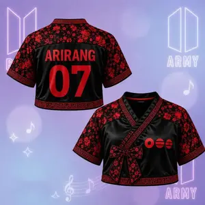 Hanbok Crop Top Jersey, Arirang World Tour 2026 Jersey, Korean Floral Concert Jersey, Kpop Army Fan Gift, Hanbok V- neck Outfit