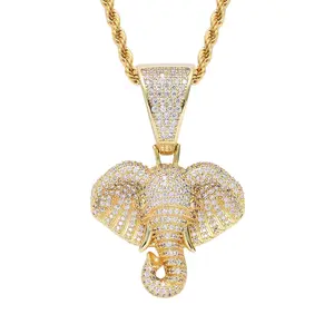 New Retro Elephant Head Hip-hop Pendant 18k Gold Micro-inlaid Zircon Animal Hip-hop Jewelry luxury gift