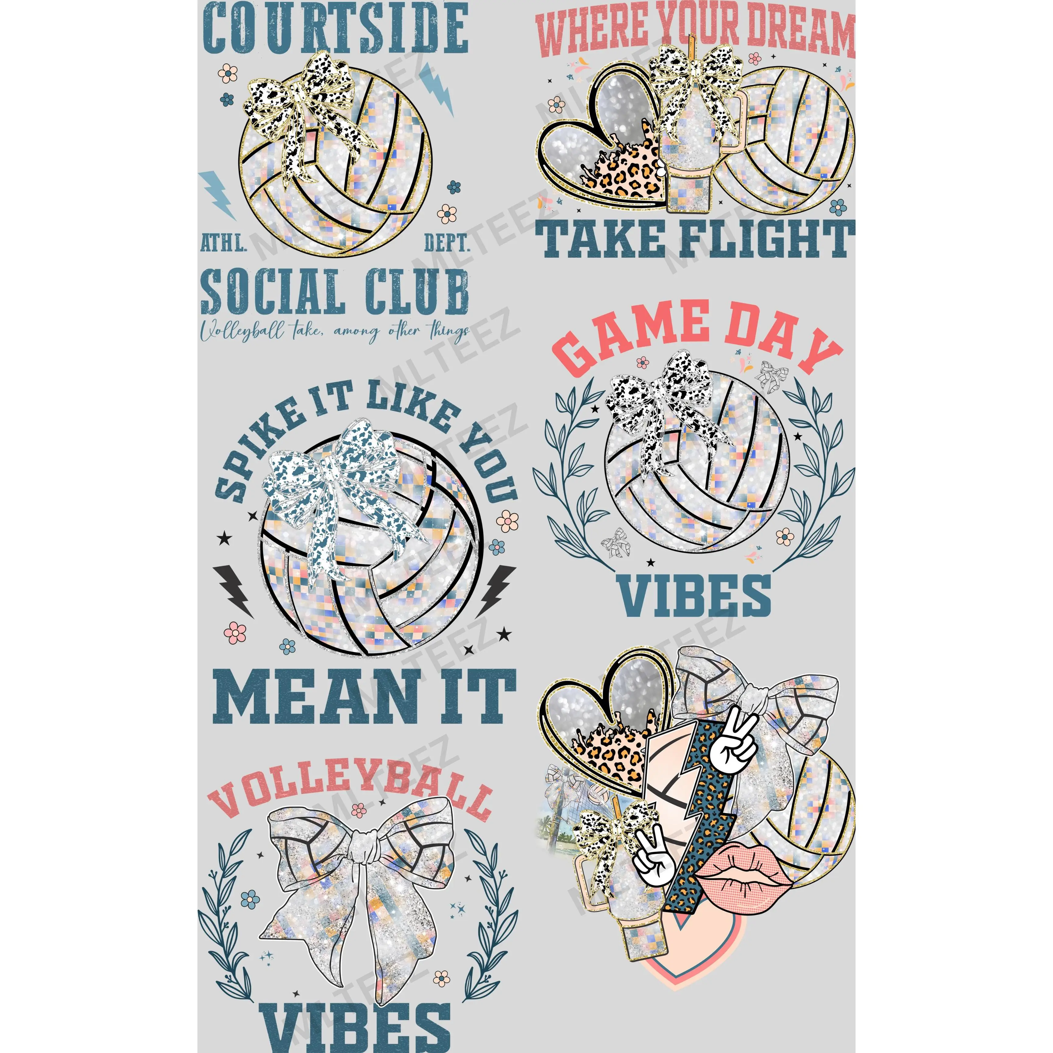 COURTSIDE SOCIAL CLUB (VOLLEYBALL) (1) PREMADE GANGSHEET - 22X36 DTF TRANSFERS - DIRECT TO FILM