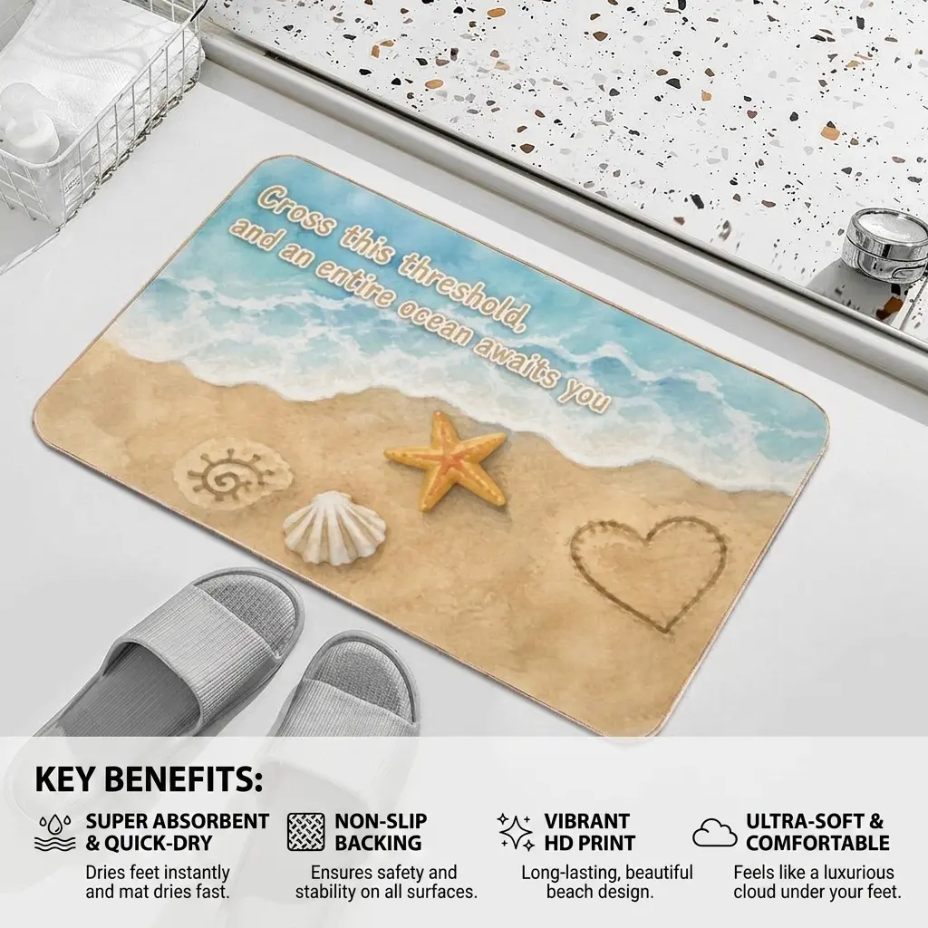 Beach Ocean Starfish Print Soft Absorbent Bath Mat,  This Threshold Quote Non-Slip Floor Rug, Quick Dry Doormat for Bathroom Shower Bedroom Entrance Home Decor