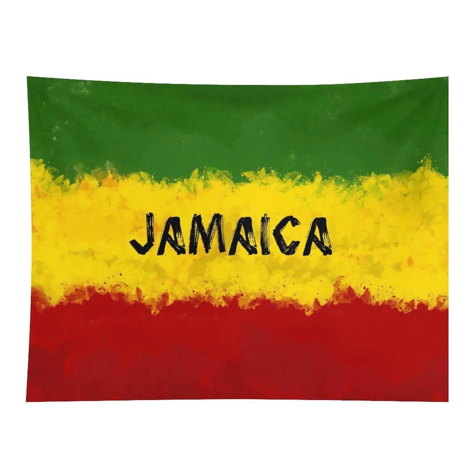 Jamaica Themed Green Yellow Red Paint Stroke Background Bold Text Print Cultural Reggae Inspired Wall Tapestry For Living Space Home Decor