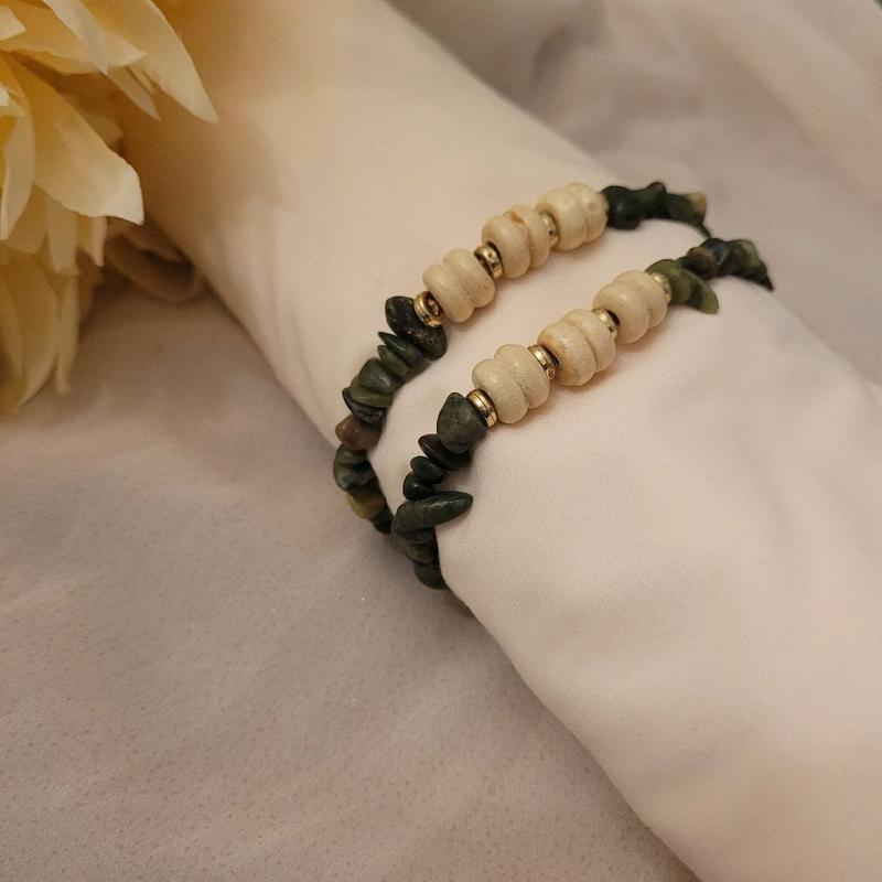 African Jasper ''Chipped'' & Wooden Crystal Bracelet