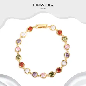 LunaStdla Colorful Heart-Shaped Bracelet - Sparkling Multi-Stone Zirconia Bracelet for Women Girls Elegance Luxury Boho Style Versatile Design Suitable for Daily Wearing Birthday Party Date Night
