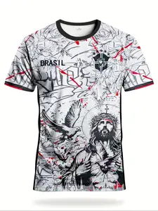 Brazil Special Edition Men's Football Sport Shirt & Youth Round Neck Comfortable Sports T-Shirt, Brazil Style Print, All Seasons, Soccer Tee