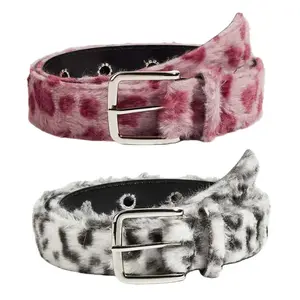 Y2K Fluffy Leopard Faux Fur Belt