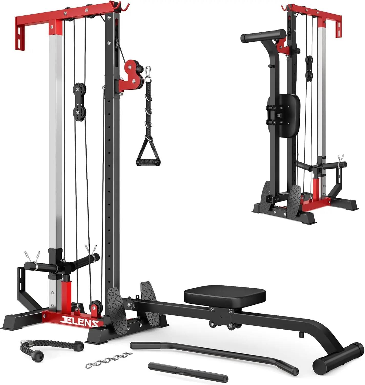 JELENS RC01 Cable Machine, Wall Mount Cable Machine with 16 Adjustable Positions, Rowing Machine & LAT Pulldown Machine with Training Attachment, Home Gym Equipment 2 in 1