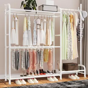 White Portable Closet Rack Wardrobe Clothes, Metal Garment Rack with Shelves for Hanging Clothes Rods,Freestanding Closet Wardrobe Organizer for Cloakroom, Bedroom Storage Furniture