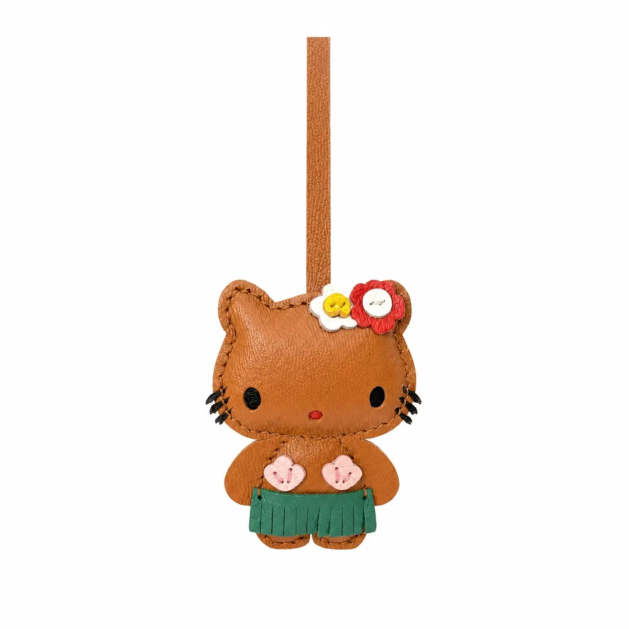 Handmade Leather Cat Bag Charm - 100% Exquisite Handcrafting, Cheerful Colorful Accents, All Seasons Hawaiian Style Keychain, Purse Pendant, Kawaii Handbag Accessory, Gift for Women, 24-Hour Customer Service, Cute