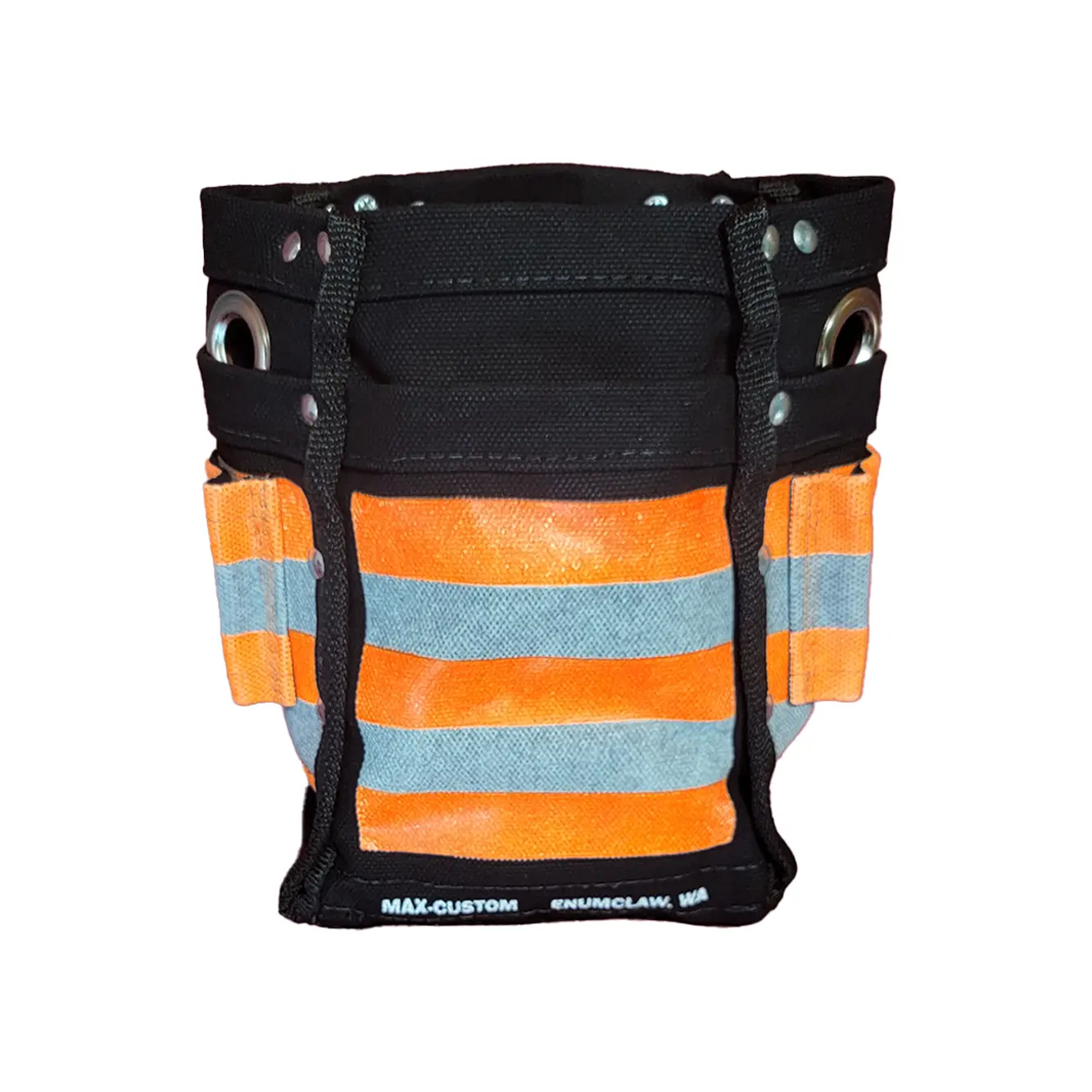 Max-Custom Hi-Viz #4 Cotton Tool Organizing Bag, 5in Wide, 6in Long, 4-Inch Belt Loop, Tool Pouch with Clip, Multiple Pockets, Custom Image, No Closure Option