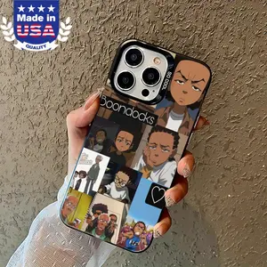 Boondocks Characters Cartoon Style Case for iPhone 11/12/13/14/15/16/17/Air Pro Max Plus TPU Anti-Shock Lightweight Protection Daily Use Black