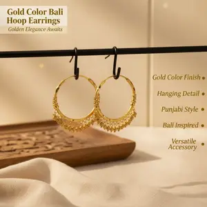 Women's Gold Plated Hoop Earrings - Indian Punjabi Style Bali Earrings with Hanging Design, Ideal for Special Occasions, Gold Hoop Earrings