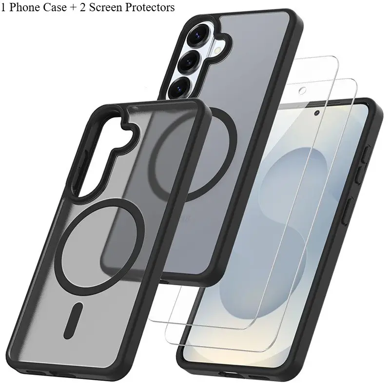 Phone Case - 3pcs [1 Phone Cover And 2 Transparent Screen Protectors] Magnetic Shockproof Protection Phone Cover Suitable for Samsung Galaxy S26 Ultra S26 Plus S26 Series, Slim See-Through Shock-Resistant Phone Cover