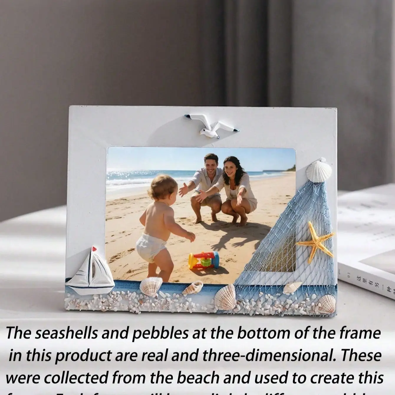 Wooden Beach Theme Baby Memorial Photo Frame, Coastal Style Nursery Decor for 4x6 Inch Photos, Keepsake Gift for Newborns and Infants