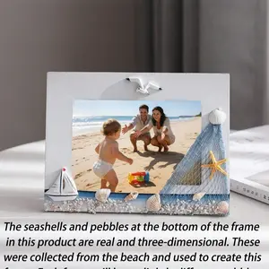 Wooden Beach Theme Baby Memorial Photo Frame, Coastal Style Nursery Decor for 4x6 Inch Photos, Keepsake Gift for Newborns and Infants
