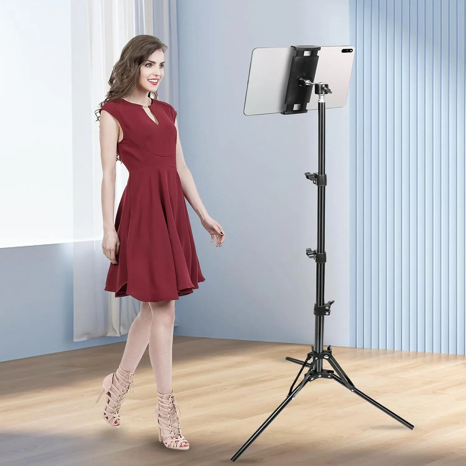 Tablet Tripod Stand, with 65 inch Height Adjustable Tripod Stand with 360 Rotating for  4.5-12.9 Inch-Screen Tablets and Phones