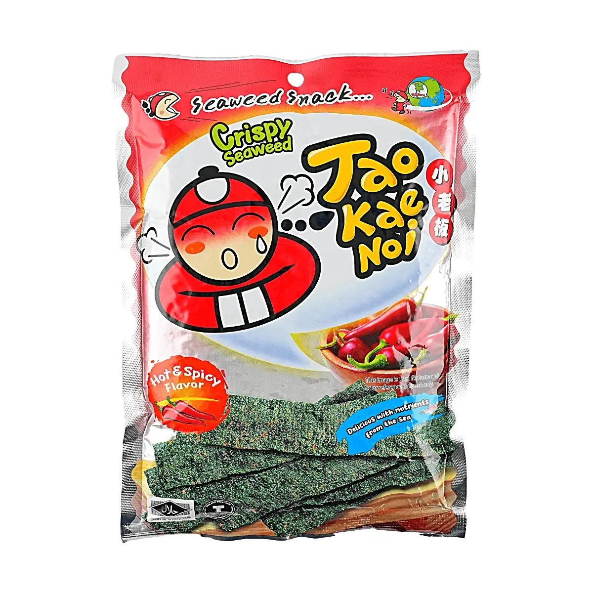 TaoKaeNoi Crispy Seaweed Snack, Spicy Flavor, 28g - Popular Thai Snack Food