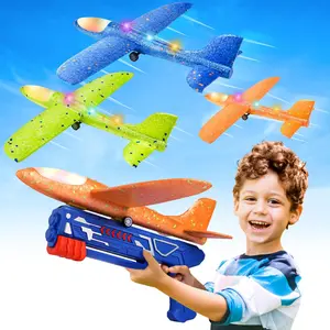 3 Pack Airplane Launcher Toys, 13.2'' LED Foam Glider Catapult Plane Christmas, New Year Toy for Boys, 2 Flight Modes Outdoor Flying Toys Birthday Gifts for Boys Girls 4 5 6 7 8 9 10 11 12 Year Old