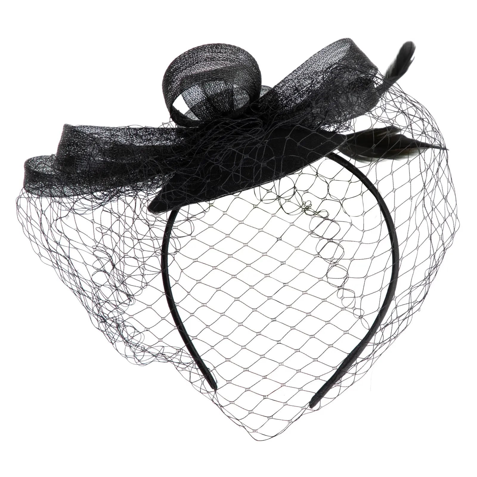 Women's Sinamay Disc Feather and Netting Accent Fascinator