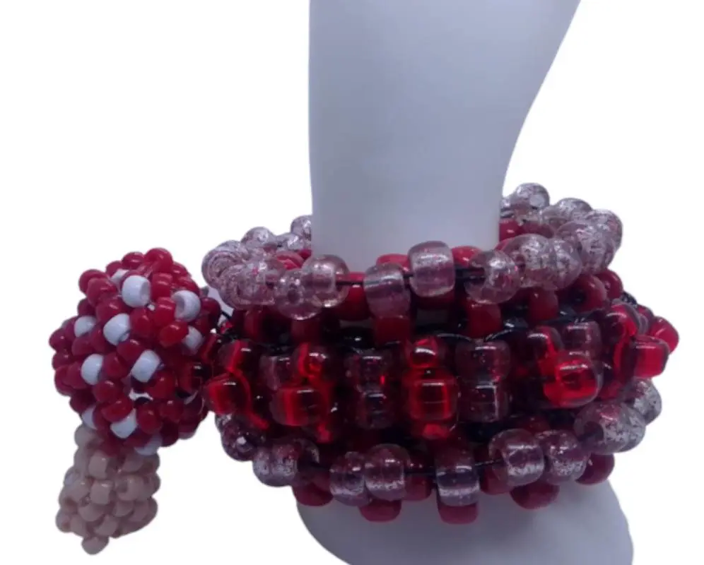 Kandi Rotating Bracelet Cuff Red, Black  and Clear With Red Flakes Red W/Red White Mushroom