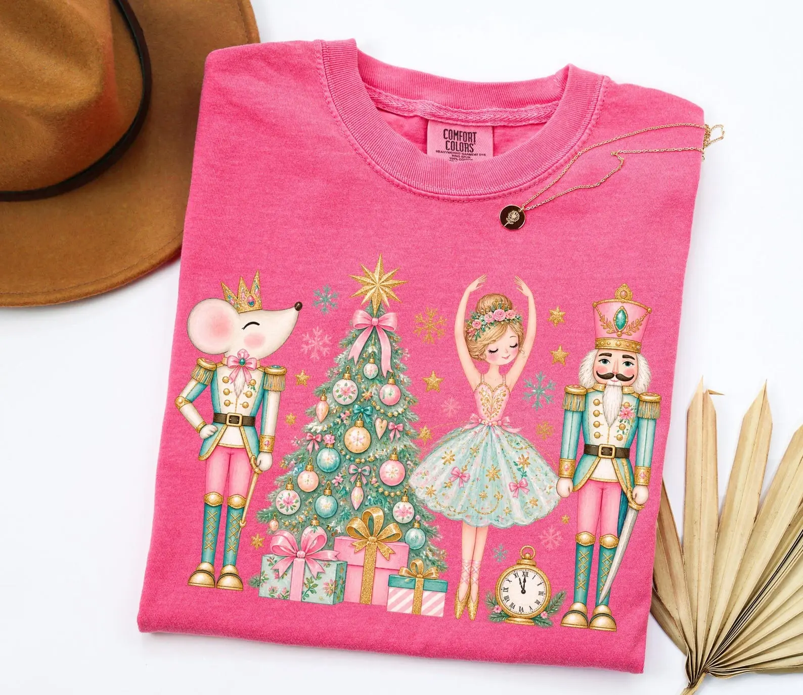 Nutcracker Christmas Comfort Colors T Shirt, Cute Pink Ballerina Mouse King Graphic Tee, Whimsical Holiday Ballet Design, Festive Xmas Gift for Women and Dancers