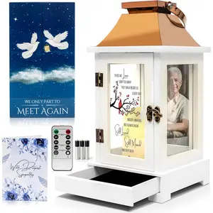 Memorial Lantern with Photo Frame & Keepsake Drawer | Sympathy Gifts for Loss of Loved , Dad, Husband | Bereavement Memorial Gifts | LED Candle with Timer | Remembrance  for Loss by