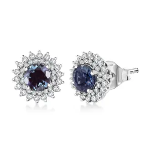Luxuriant Lab Grown Alexandrite and White Zircon 2.20 ctw Stud Earrings in Rhodium Over Sterling Silver Christmas Gifts